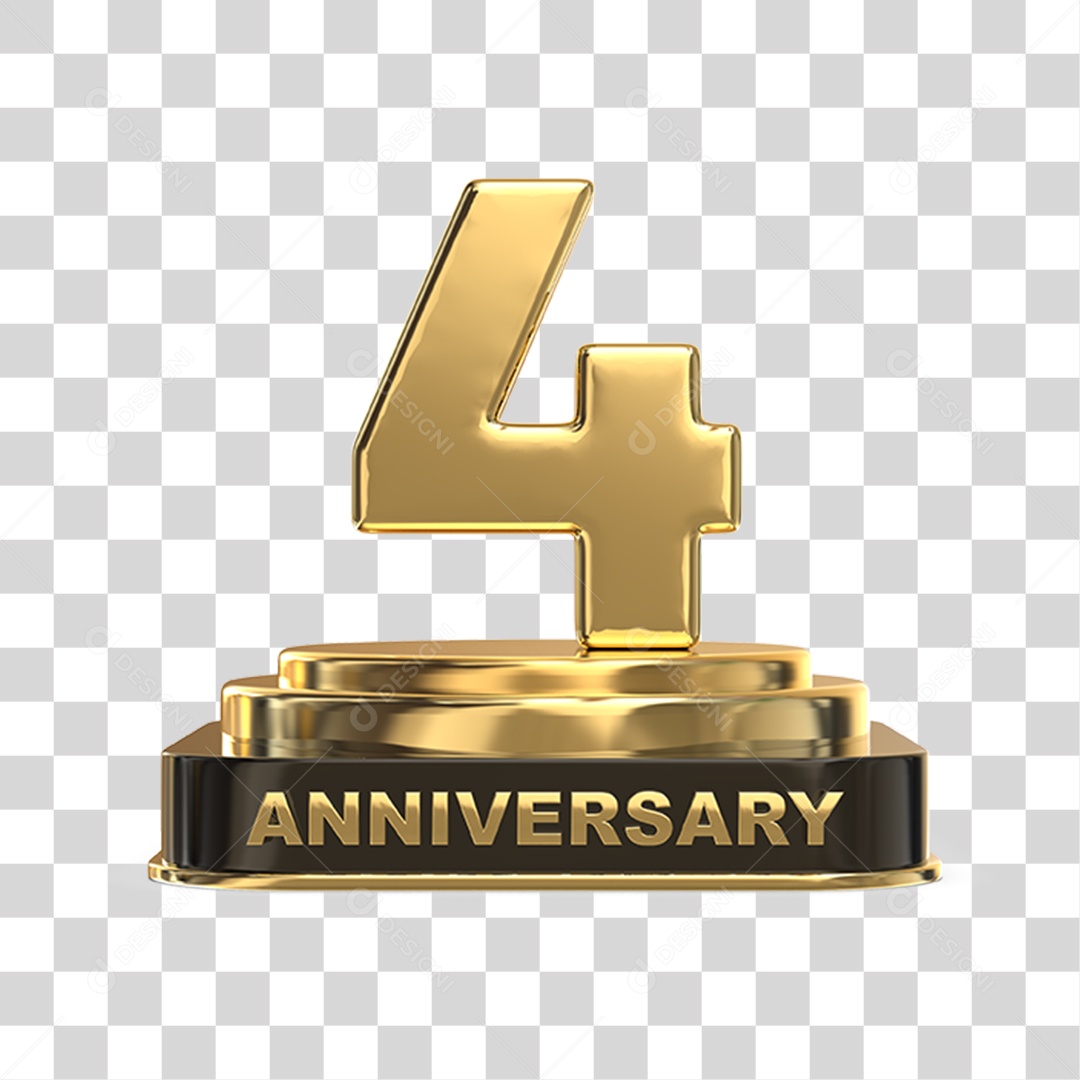 Podium de 4 Anos Aniversário Dourados PNG Transparente