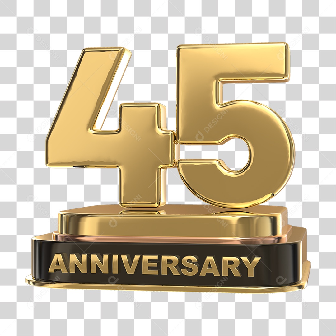 Podium de 45 Anos Aniversário Dourados PNG Transparente