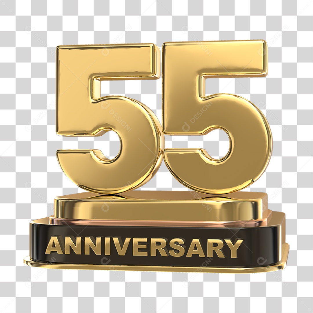 Podium de 55 Anos Aniversário Dourados PNG Transparente