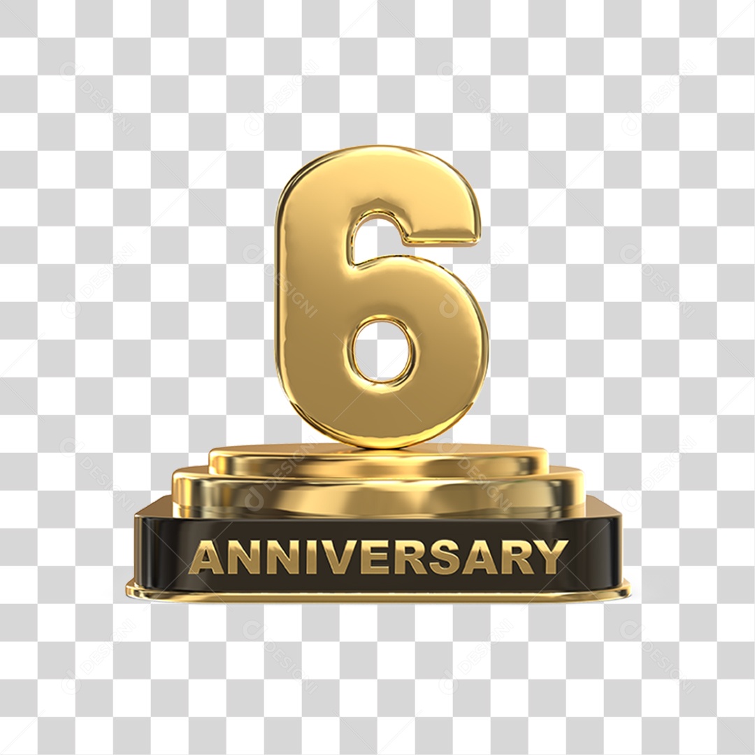 Podium de 6 Anos Aniversário Dourados PNG Transparente