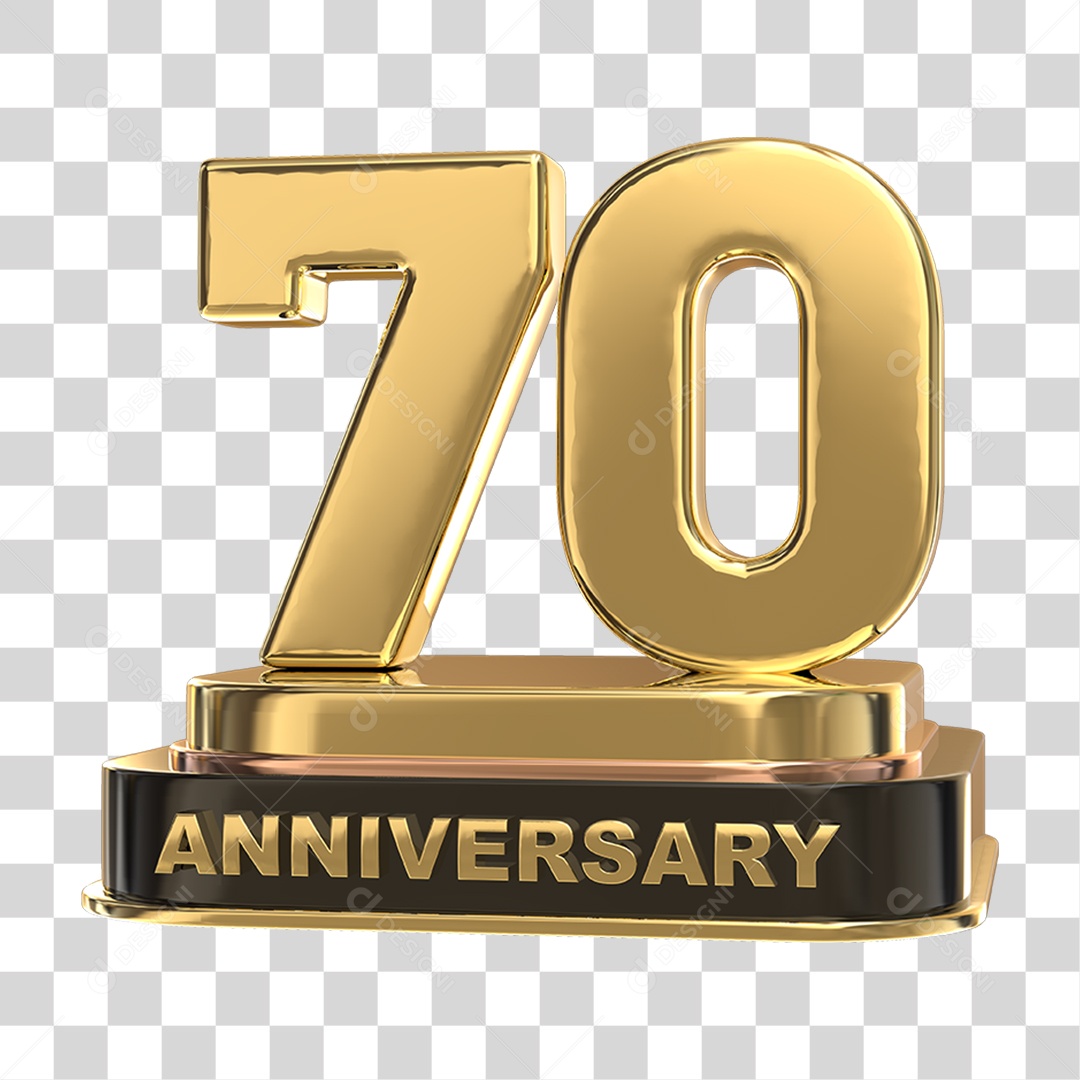 Podium de 70 Anos Aniversário Dourados PNG Transparente