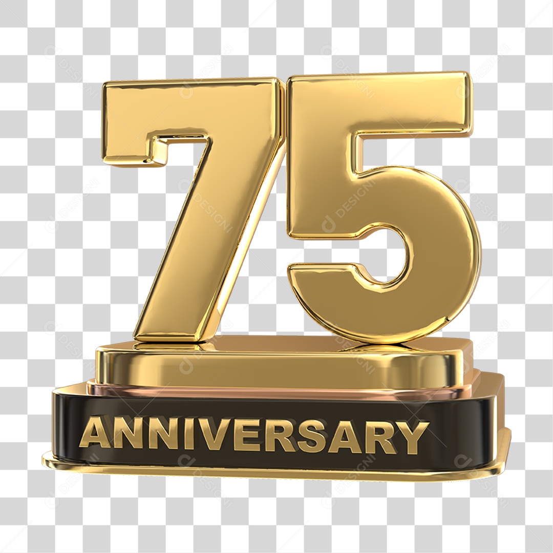 Podium de 75 Anos Aniversário Dourados PNG Transparente
