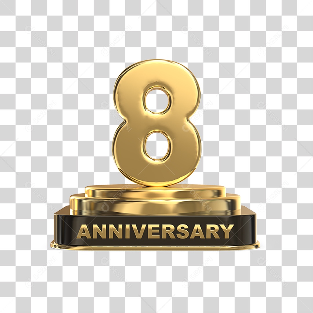 Podium de 8 Anos Aniversário Dourados PNG Transparente