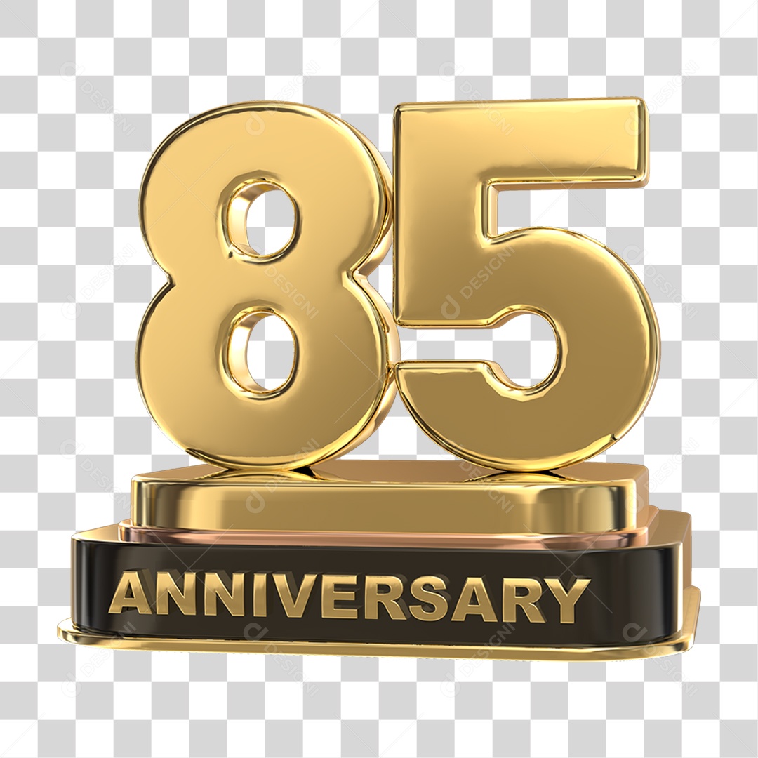 Podium de 85 Anos Aniversário Dourados PNG Transparente