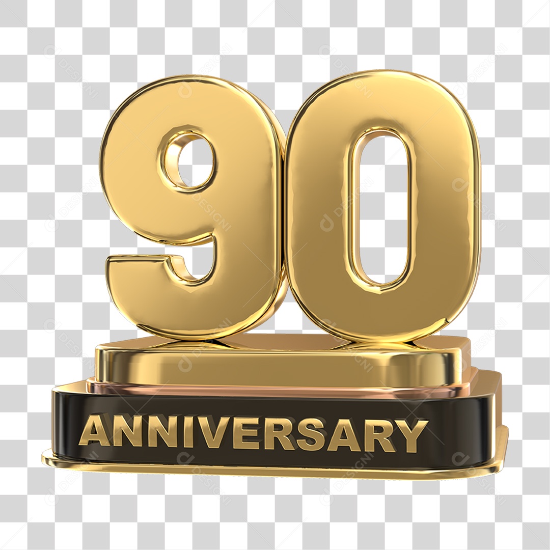 Podium de 90 Anos Aniversário Dourados PNG Transparente