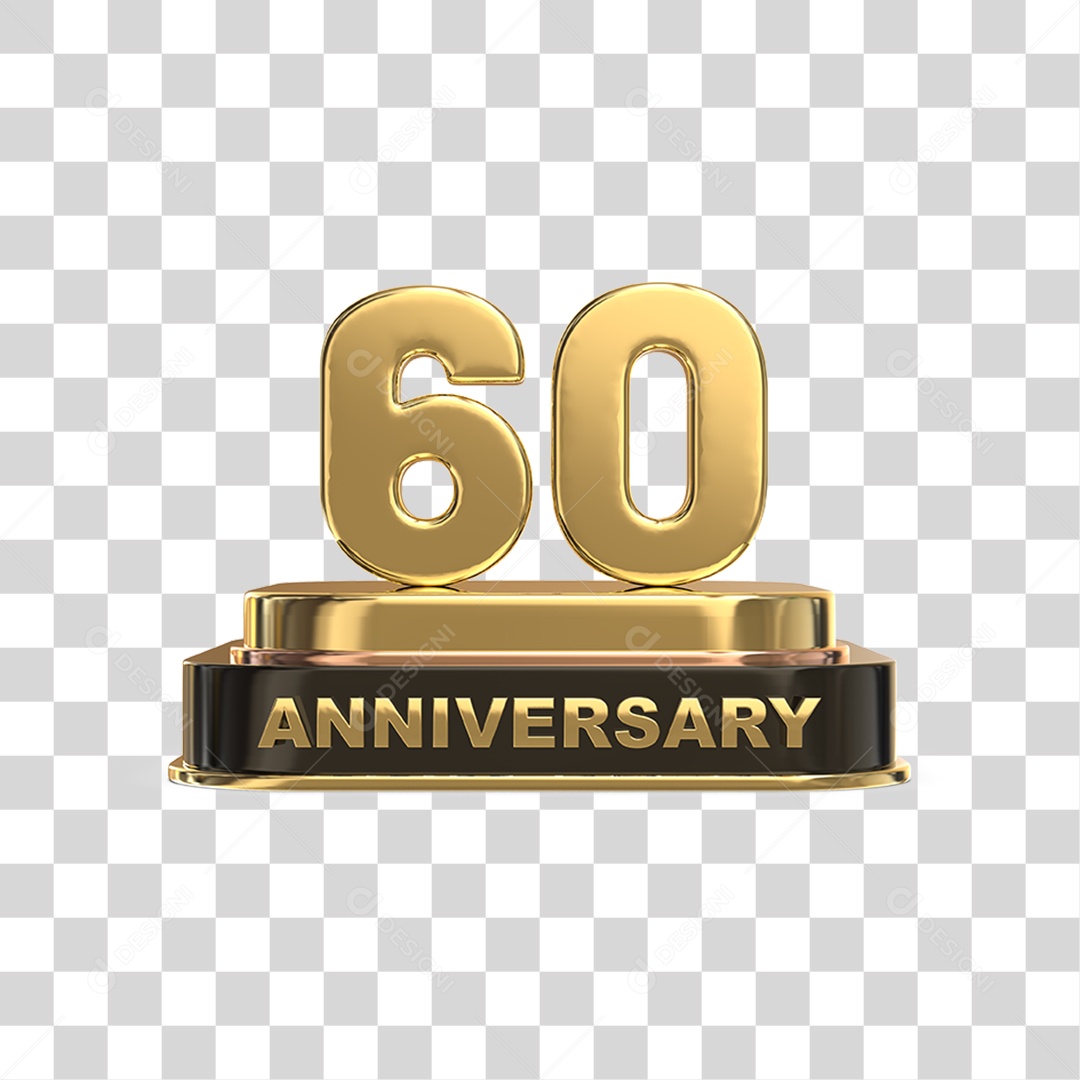 Podium de 60 Anos Aniversário Dourados PNG Transparente