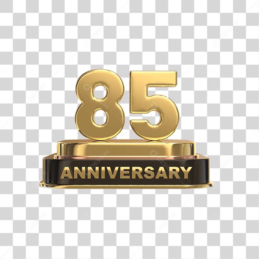 Podium de 85 Anos Aniversário Dourados PNG Transparente