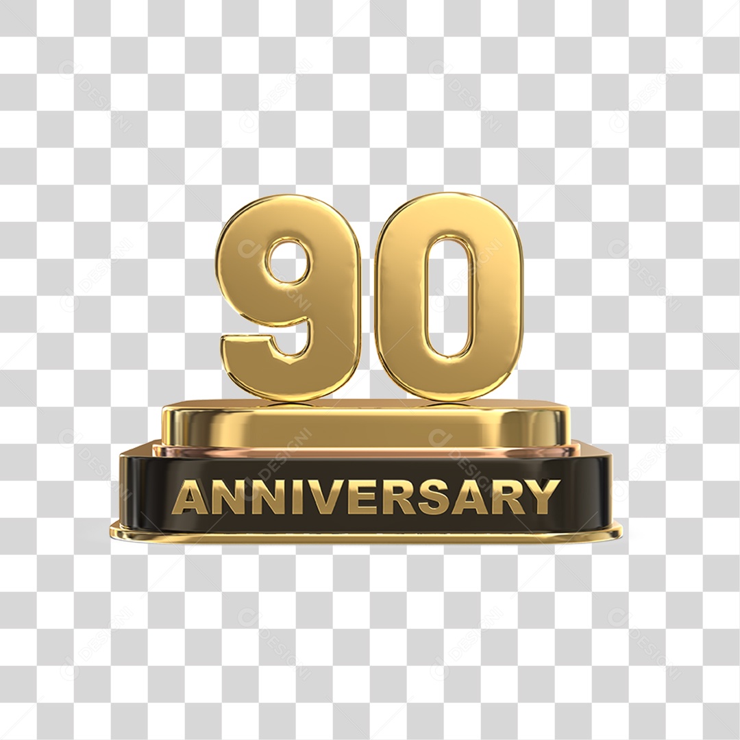 Podium de 90 Anos Aniversário Dourados PNG Transparente