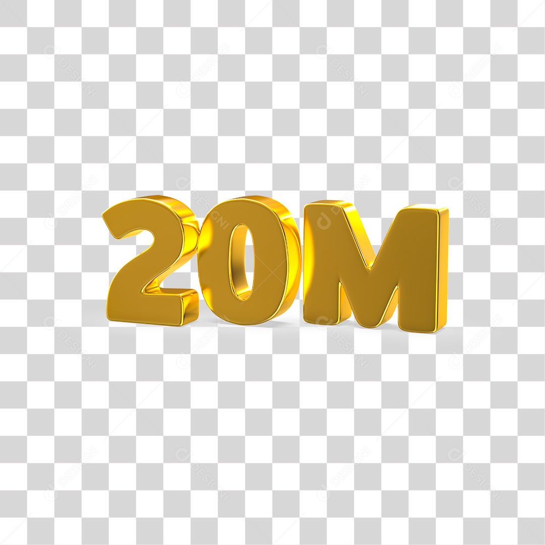 Número Dourado 20M Seguidores PNG Transparente