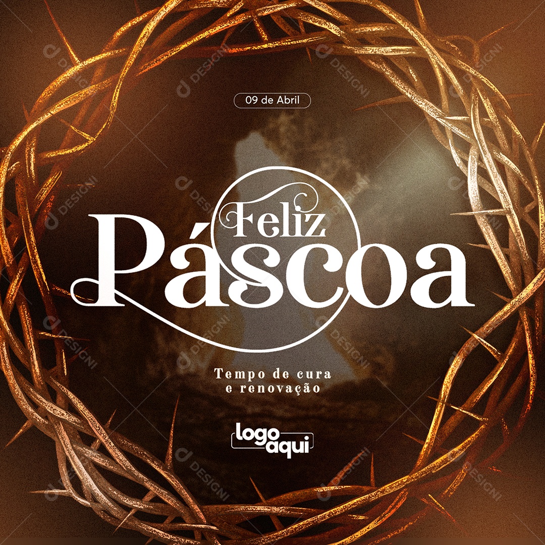 Tempo De Cura E Renovação Feliz Páscoa 9 De Abril Social Media PSD Editável