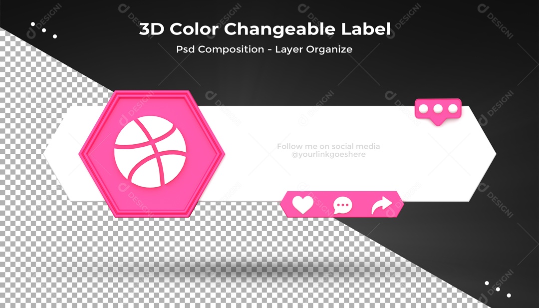 Ícone De Dribbble Rosa Elemento 3D PSD