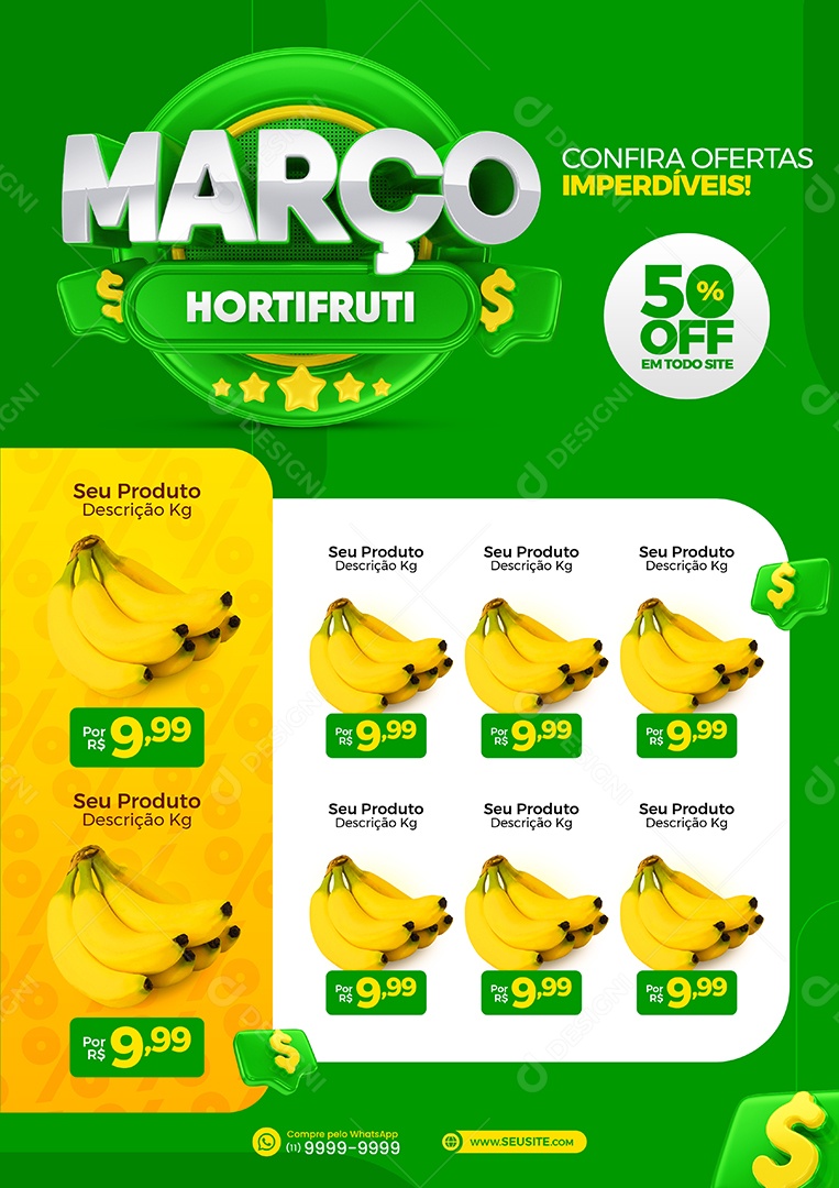 Encarte Março Hortifruti Confira Ofertas Imperdíveis 50% Off Social Media PSD Editável