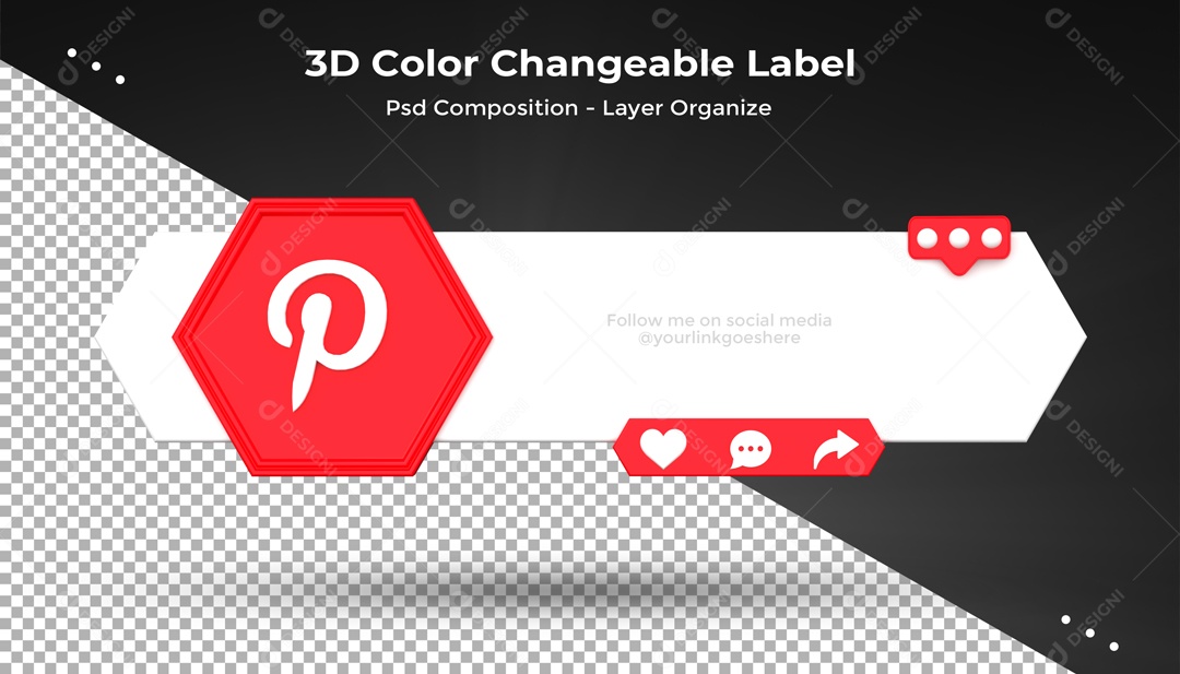 Etiqueta Editável Pinterest Elemento 3D PSD