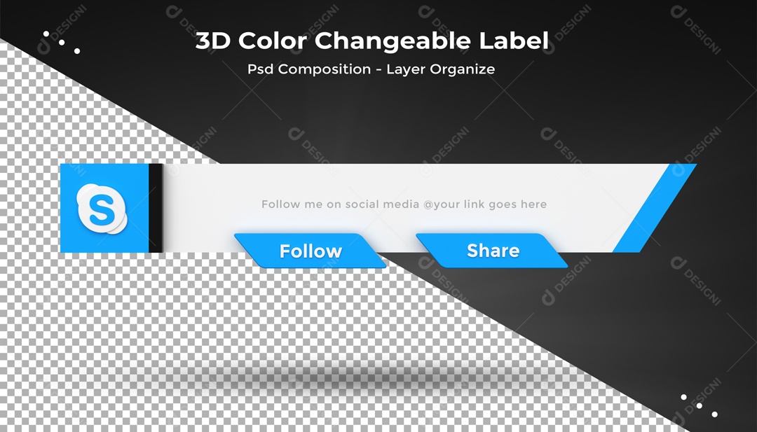 Etiqueta Editável Seguir E Compartilhar Skype Elemento 3D PSD