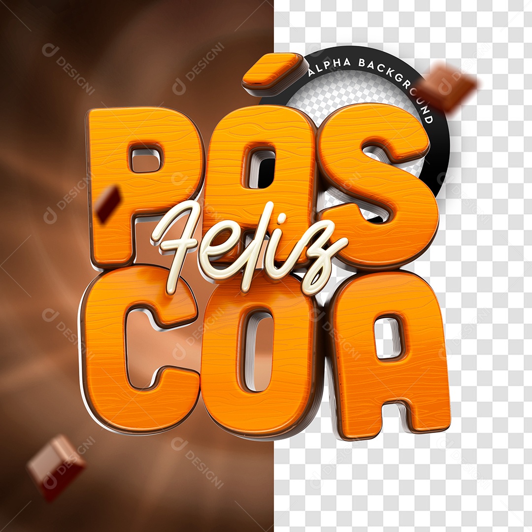 Selo 3D Para Composição Feliz Páscoa PSD