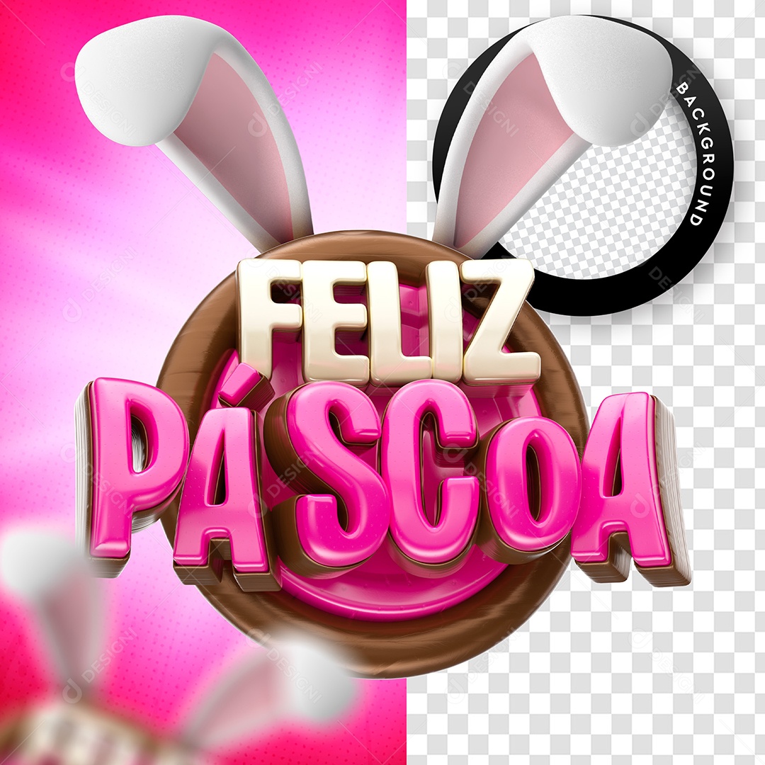 Selo 3D Para Composição Feliz Páscoa PSD