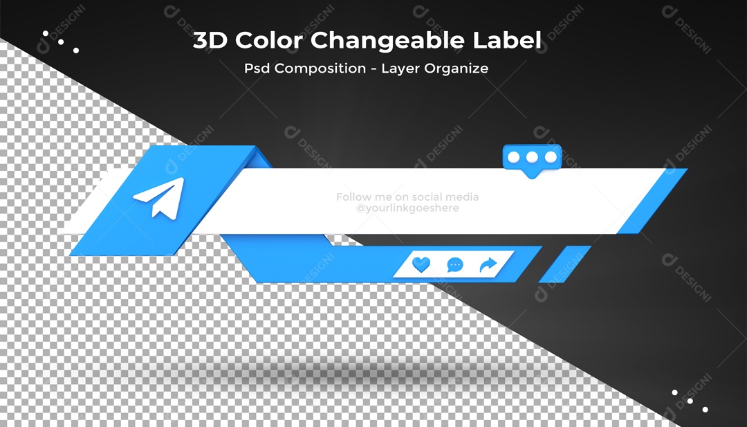 Etiqueta Editável Telegram Azul Curtir Comentar Compartilhar Elemento 3D PSD