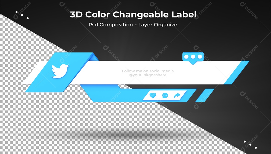 Editable Label Twitter Like Comment Share Blue 3D PSD Element