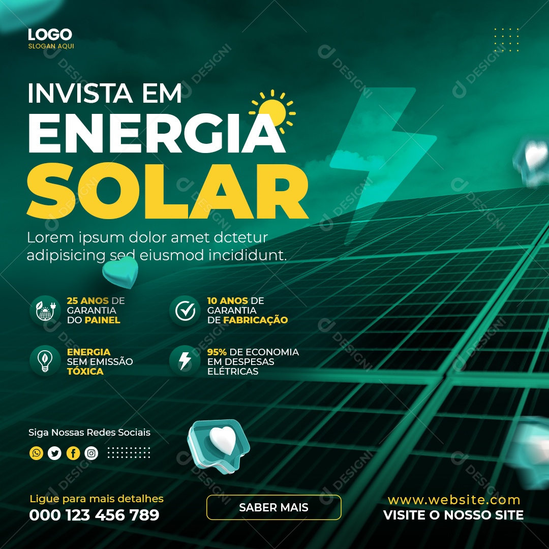 Social Media Energia Solar Invista PSD Editável