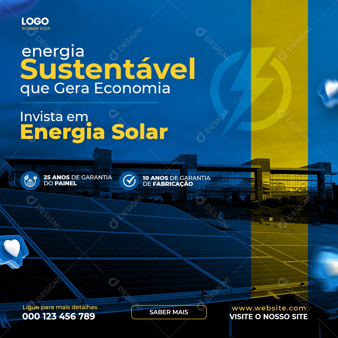 Social Media Energia Solar Energia Sustentável  PSD Editável
