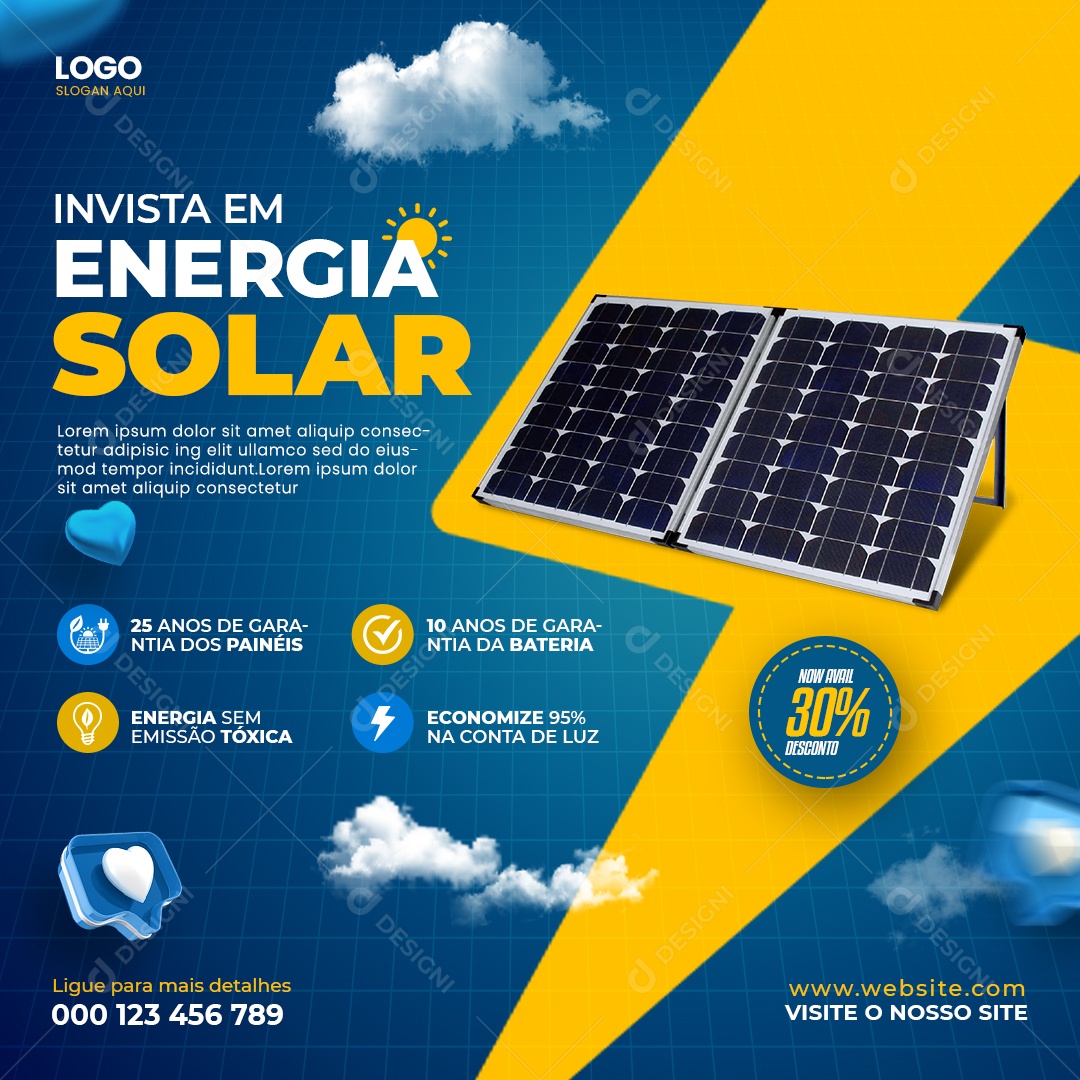 Social Media Invista em Energia Solar PSD Editável