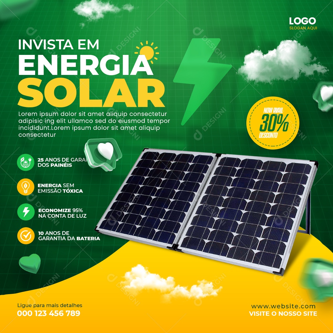 Social Media Invista Em Energia Solar PSD Editável