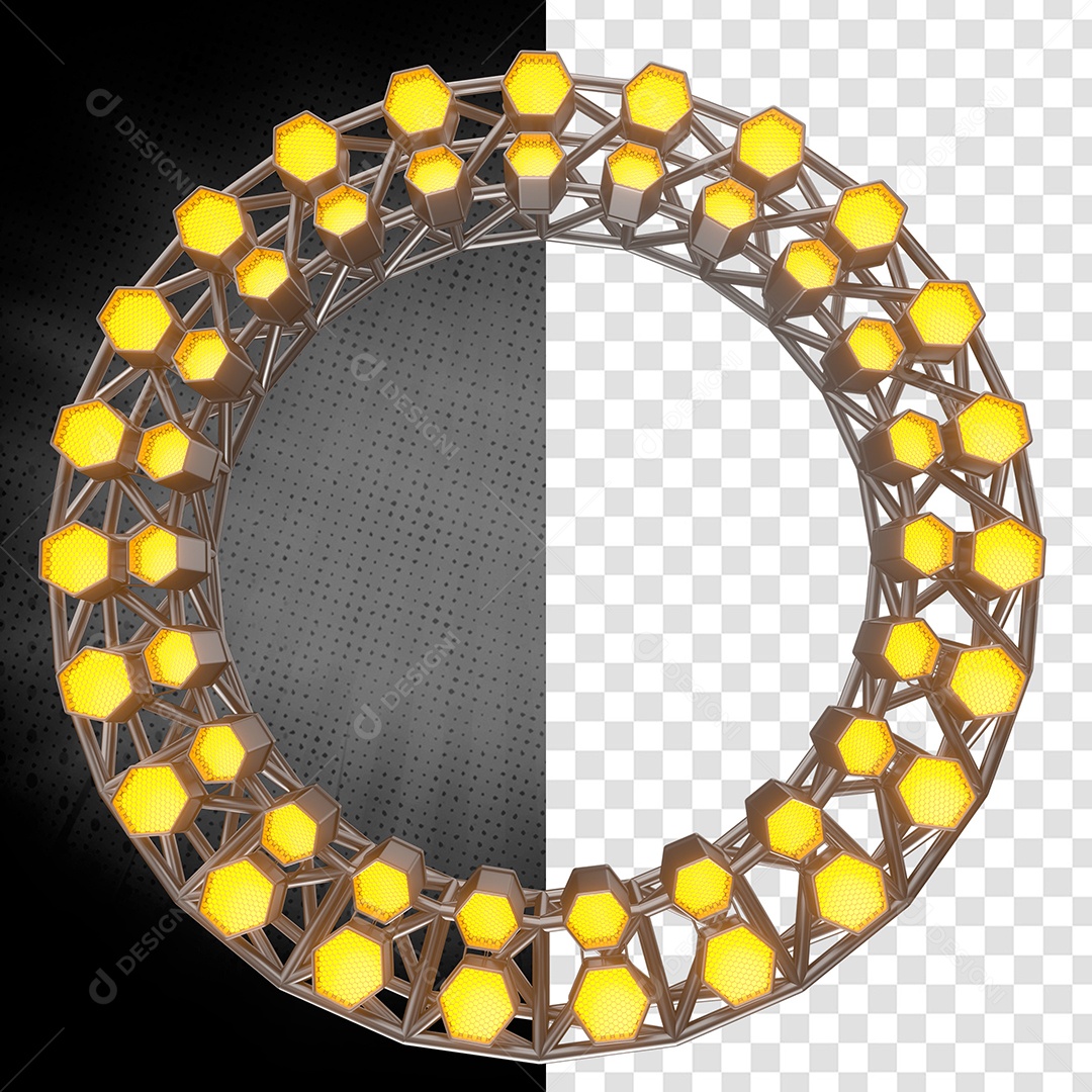 Grid Circular Com Refletores Amarelos 3D Elemento Para Composição PSD