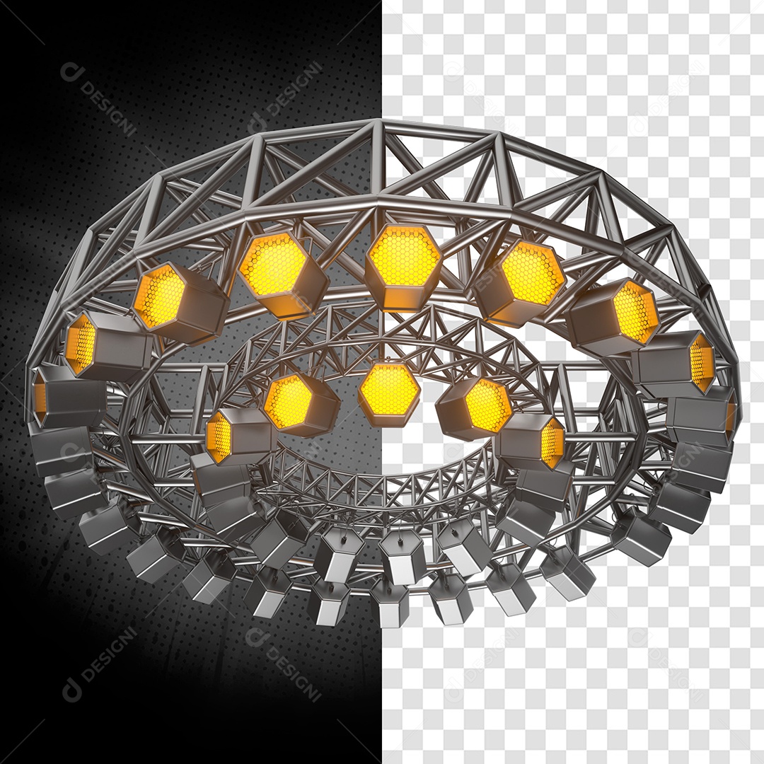 Grid Em Círculo Com Refletores Amarelos 3D Elemento Para Composição PSD