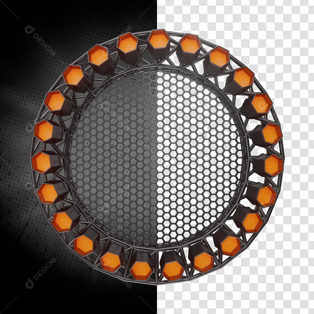 Grid Em Círculo Com Refletores Laranjas 3D Elemento Para Composição PSD