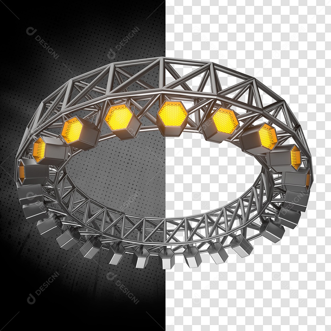 Grid Em Círculo Único Horizontal Com Refletores Amarelos 3D Elemento Para Composição PSD