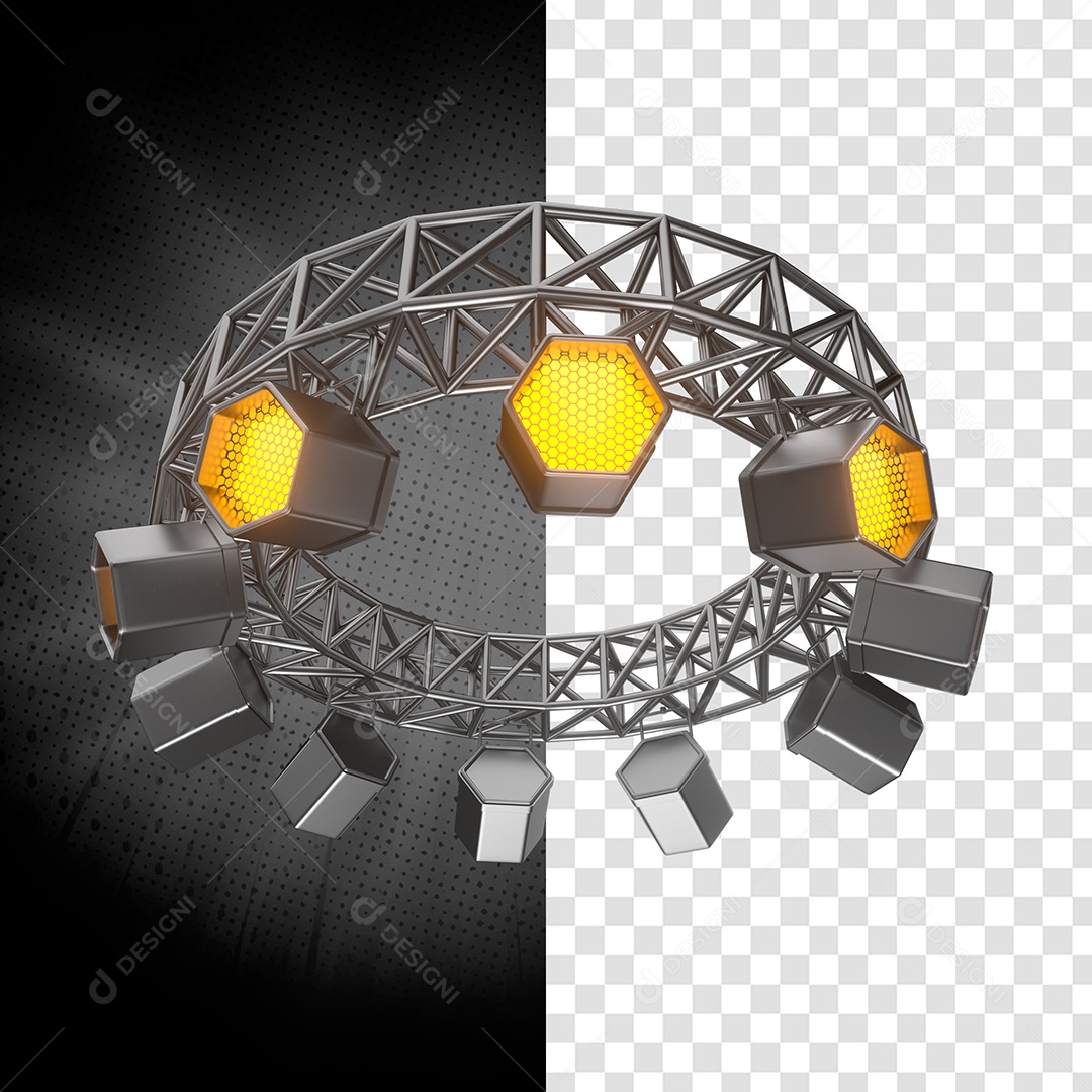 Grid Em Círculo Único Com Refletores Amarelos 3D Elemento Para Composição PSD