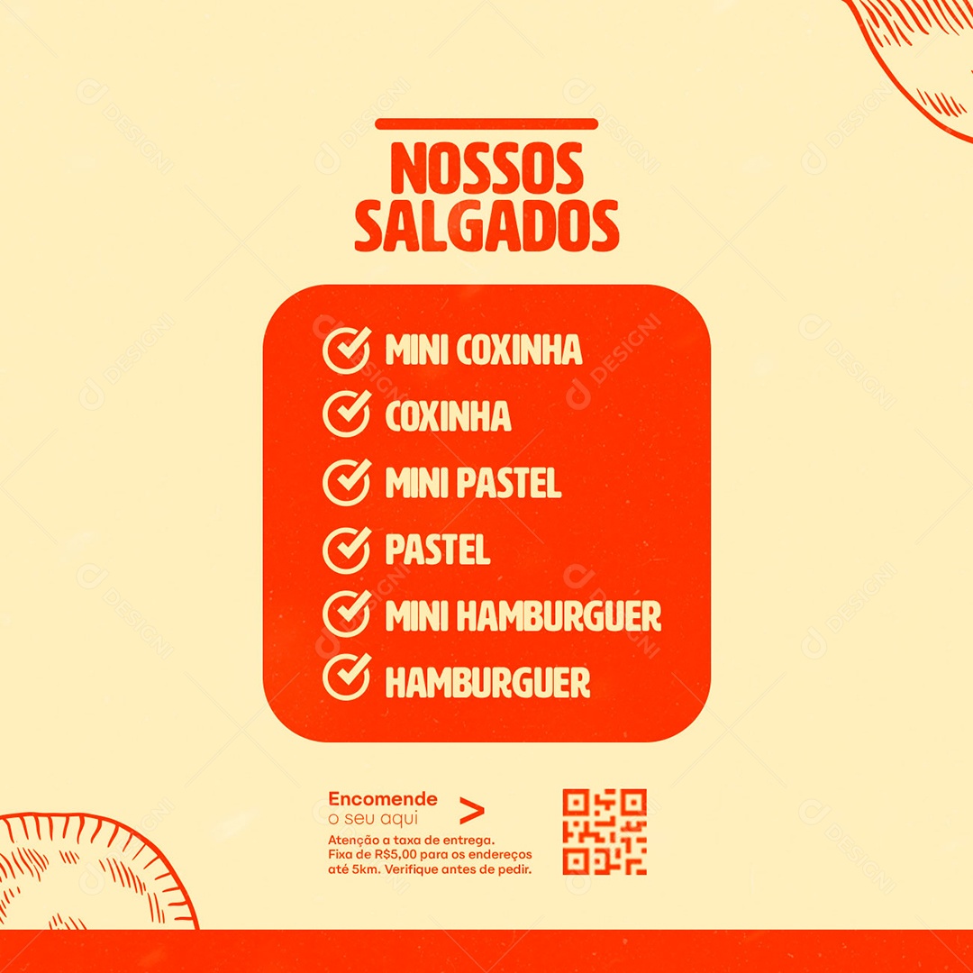 Nossos Salgados Mini Coxinha Mini Pastel Social Media PSD Editável