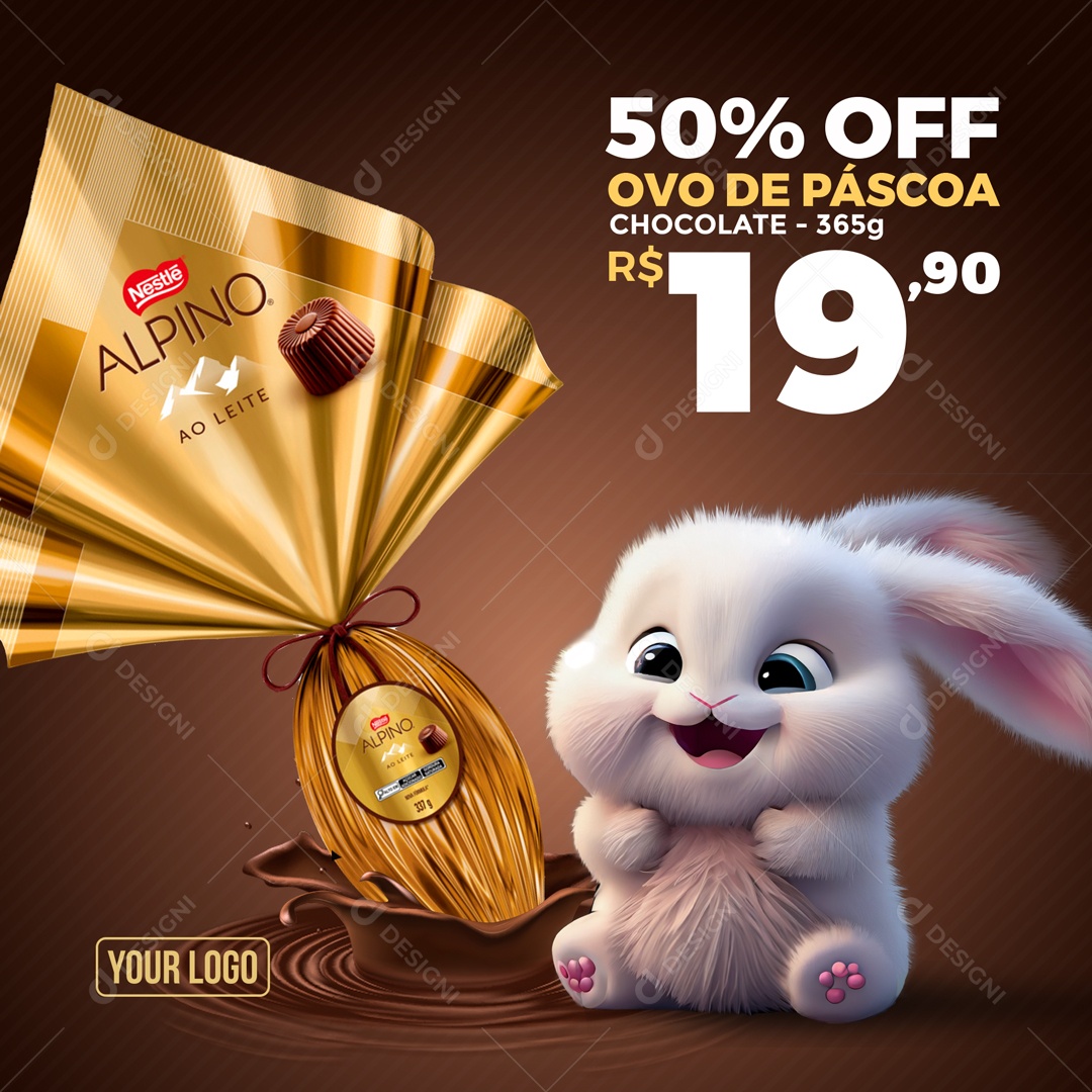 Social Media 50% Off Ovo De Páscoa Chocolate 19,90 Social Media PSD Editável