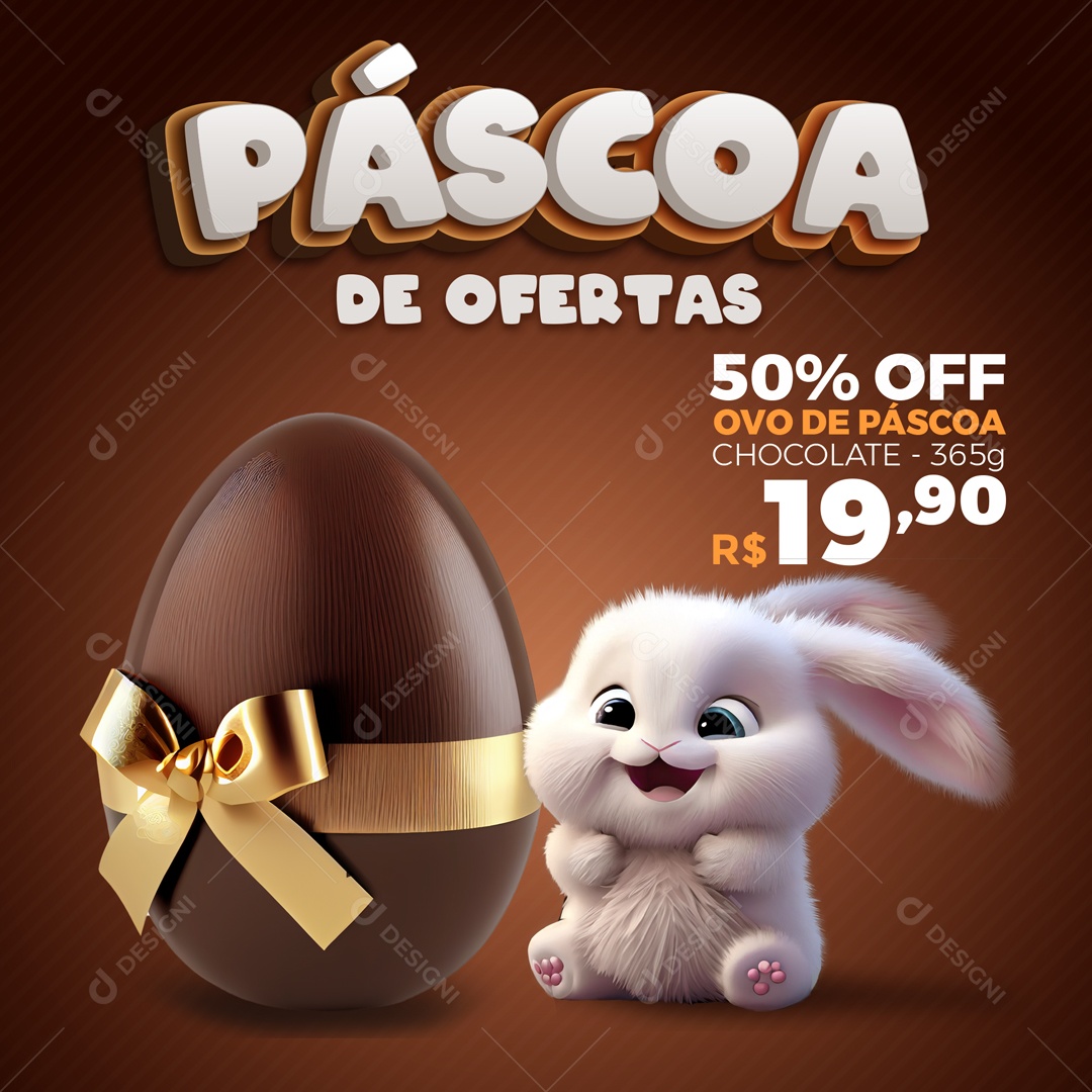 Páscoa De Ofertas 50% Off Ovo De Páscoa Social Media PSD Editável