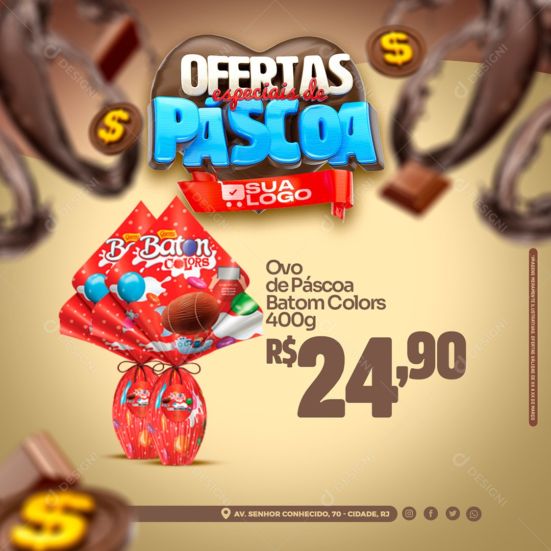 Ofertas Especiais de Páscoa Venha Conferir Social Media PSD Editável