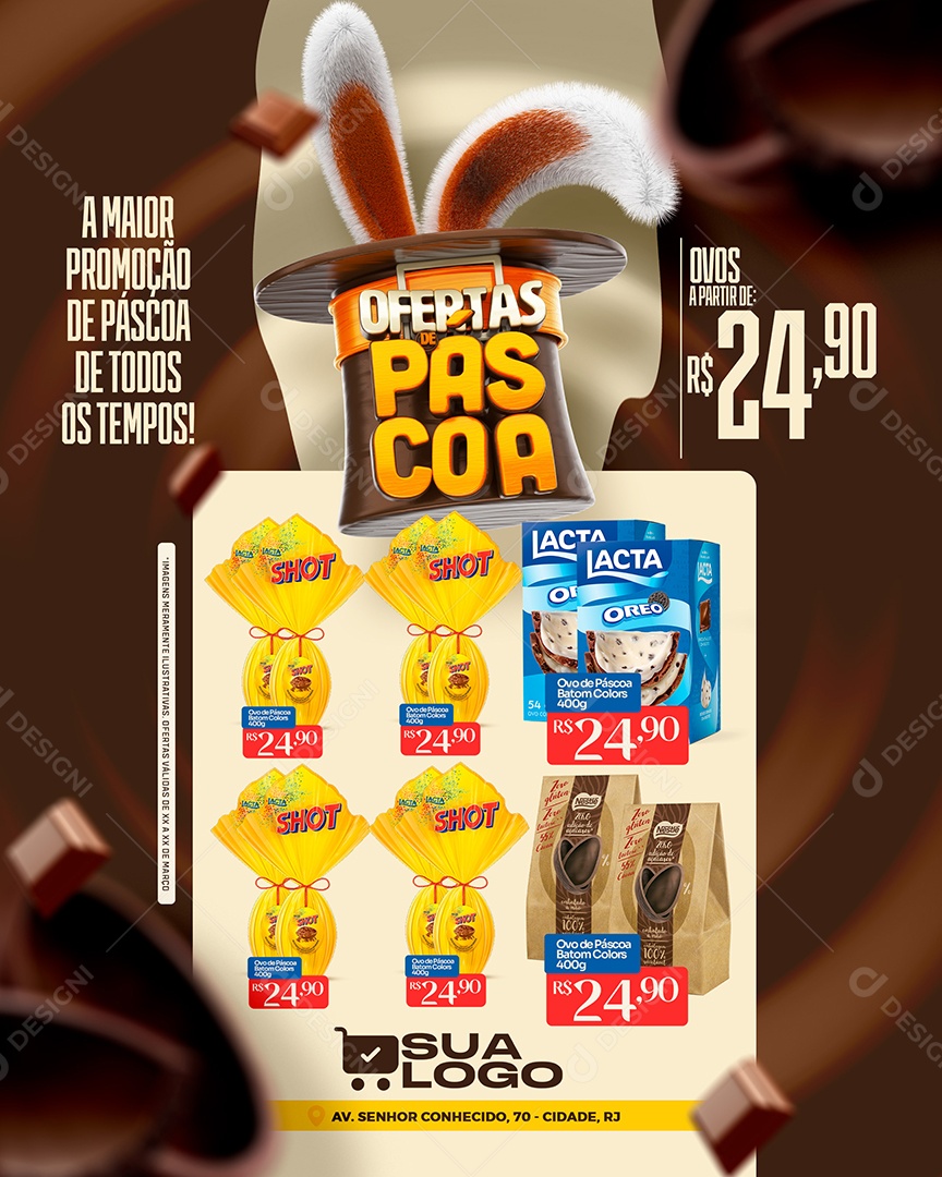 Encarte Ofertas de Páscoa Venha Conferir Social Media PSD Editável
