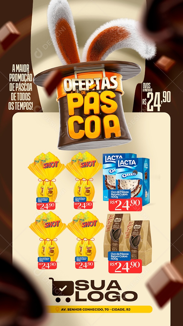Story Encarte Ofertas de Páscoa Venha Conferir Social Media PSD Editável