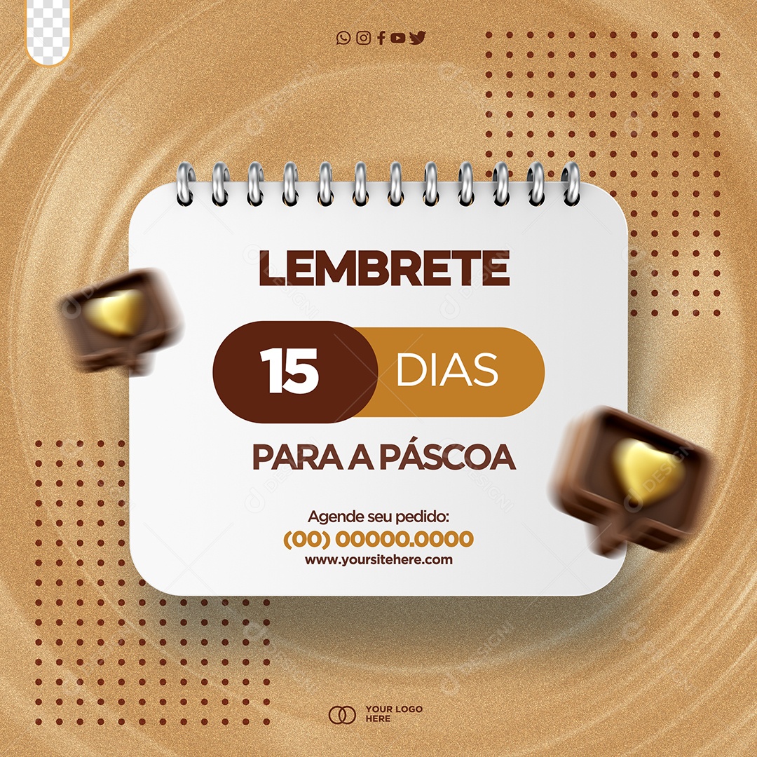 Lembrete 15 Dias Para A Páscoa Social Media PSD Editável