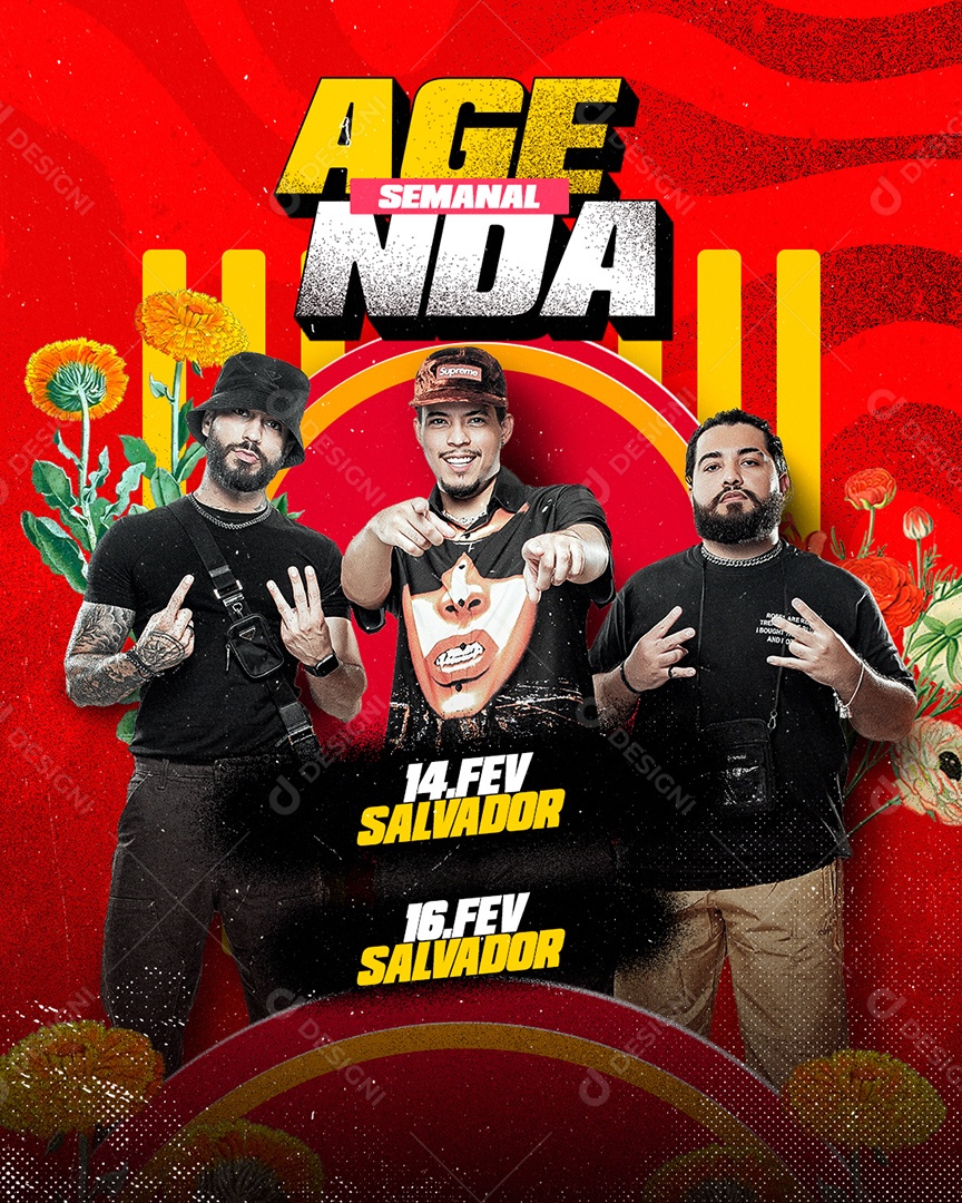 Flyer Agenda Semanal Cantores Story Social Media PSD Editável