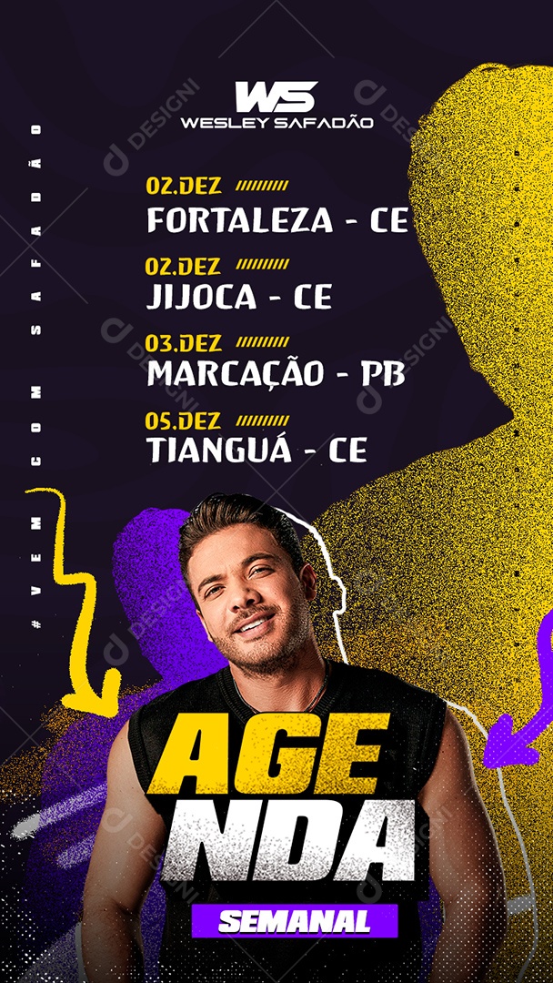 Flyer Agenda Próximos Shows Cantor Wesley Safadão Story Social Media PSD Editável