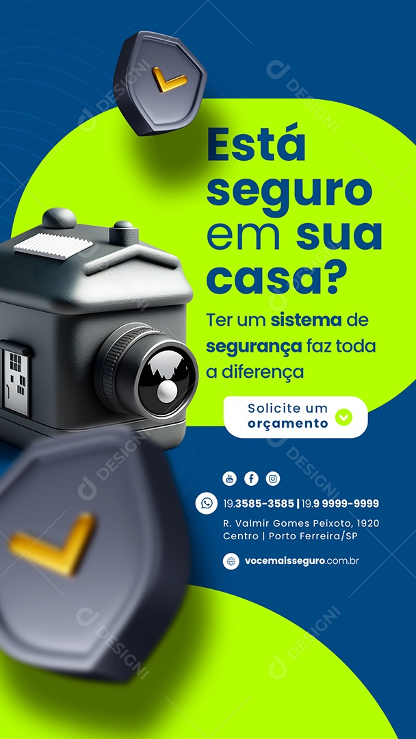 Story Está Seguro em Sua Casa Segurança Eletrônica Social Media PSD Editável