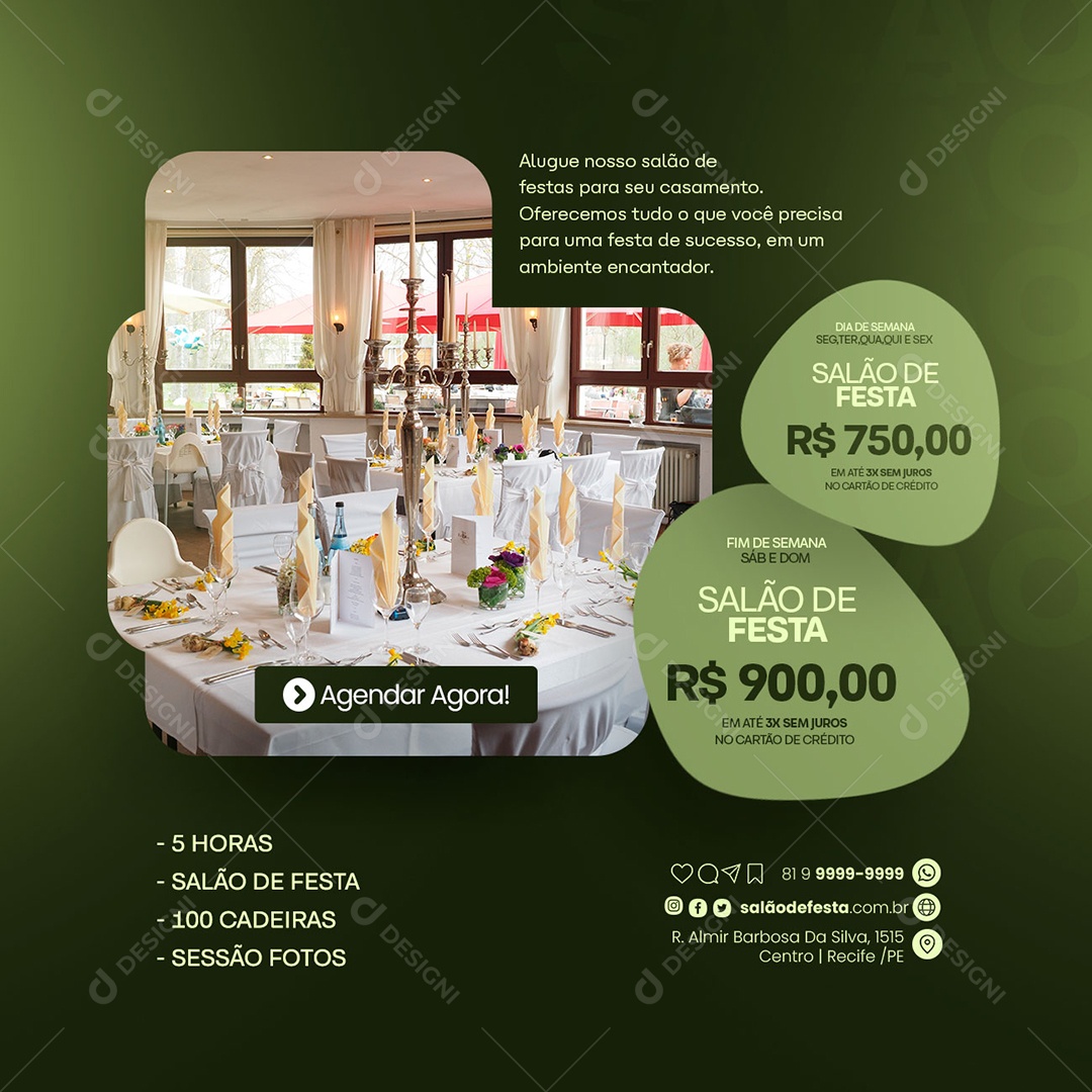 Salão De Festa Fim De Semana 900,00 Agenda Agora Social Media PSD Editável