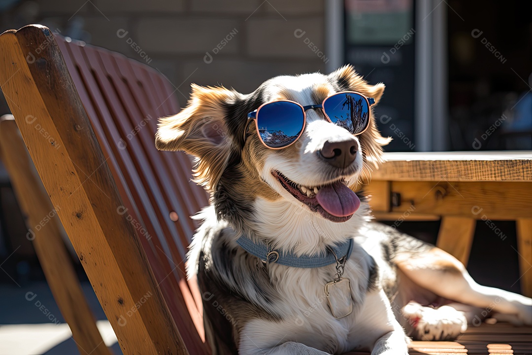 Um cachorro está parado em um jardim, usando um par de óculos de sol Oakley envolventes. O cão parece estar observando algo atentamente, mantendo sua postura ereta
