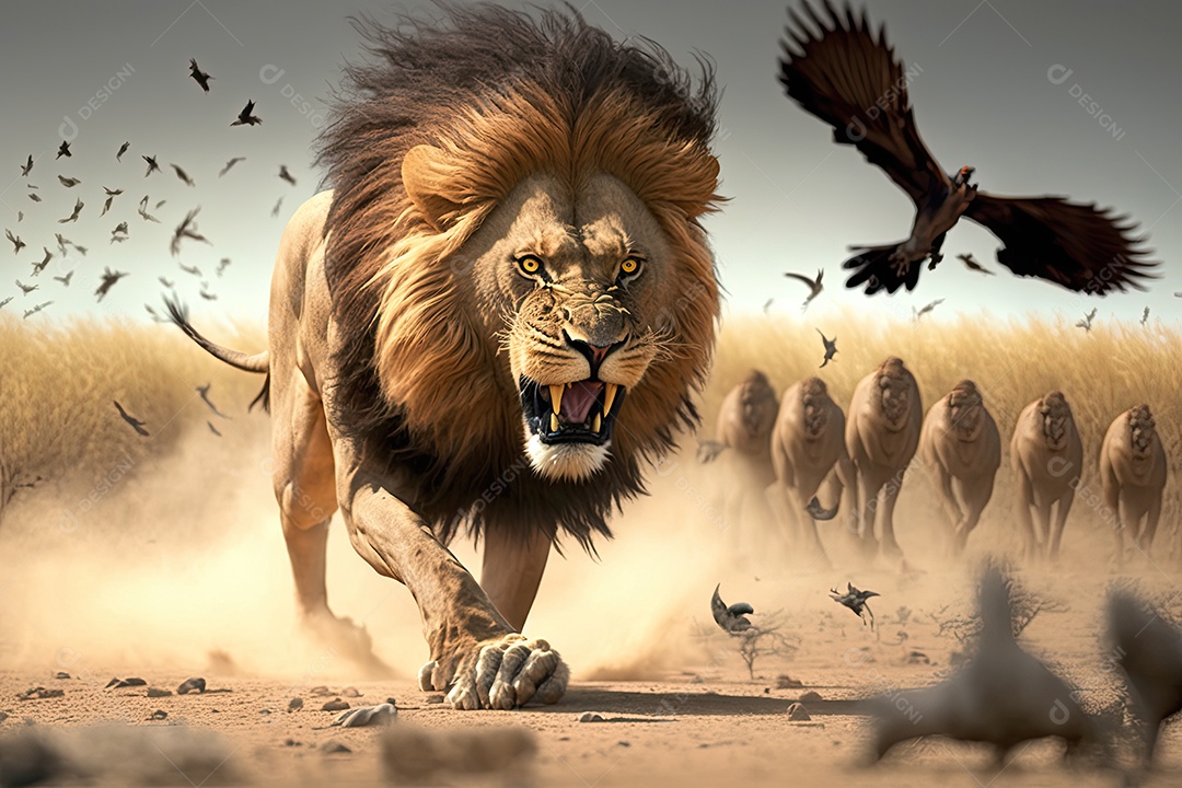 Grande gato feroz com pelo amarelado pronto para atacar