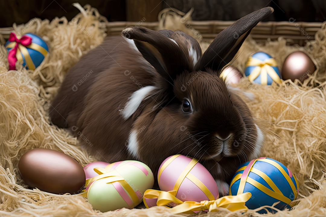 Adorável Coelho da Páscoa com Sorriso Brincalhão e Surroundi Colorido