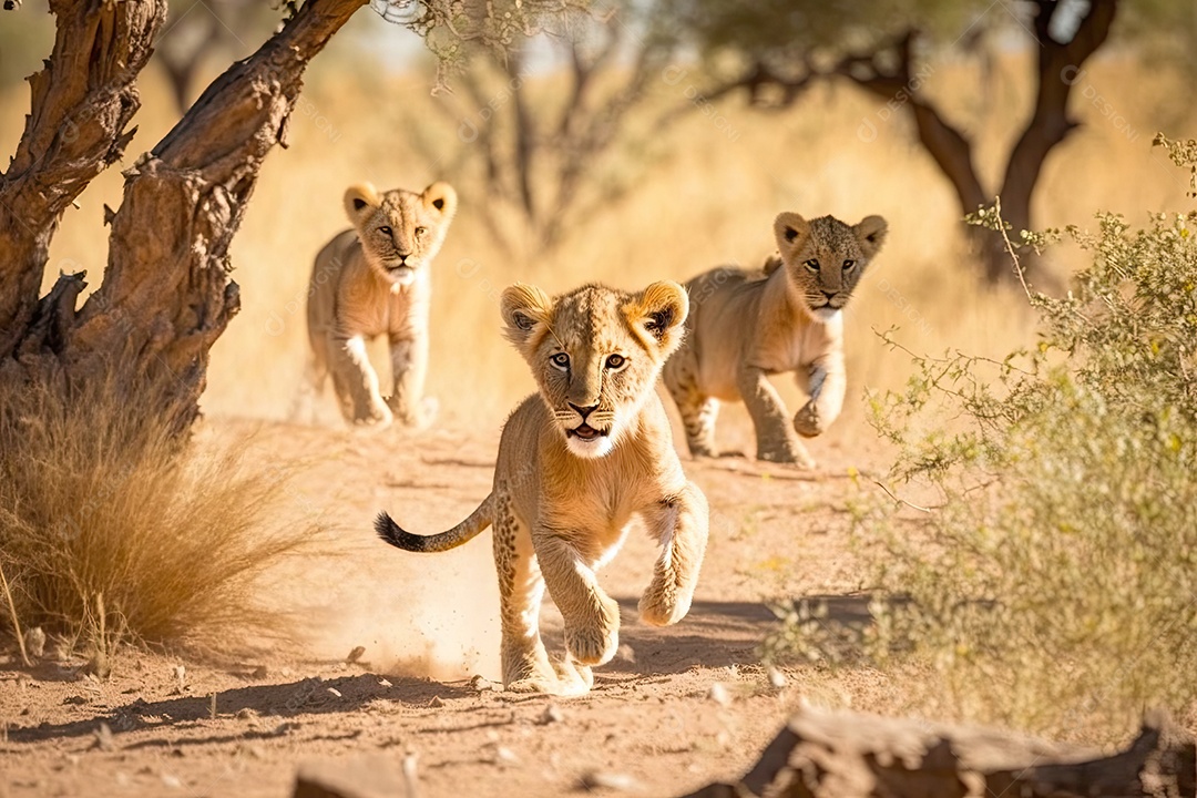 Young Lion se divertindo com irmãos em uma clareira ensolarada