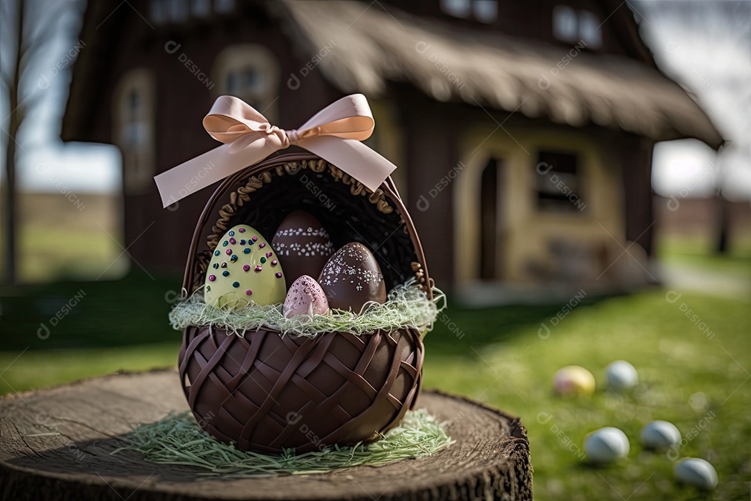 Celebração da Páscoa em ambiente rústico com chocolate