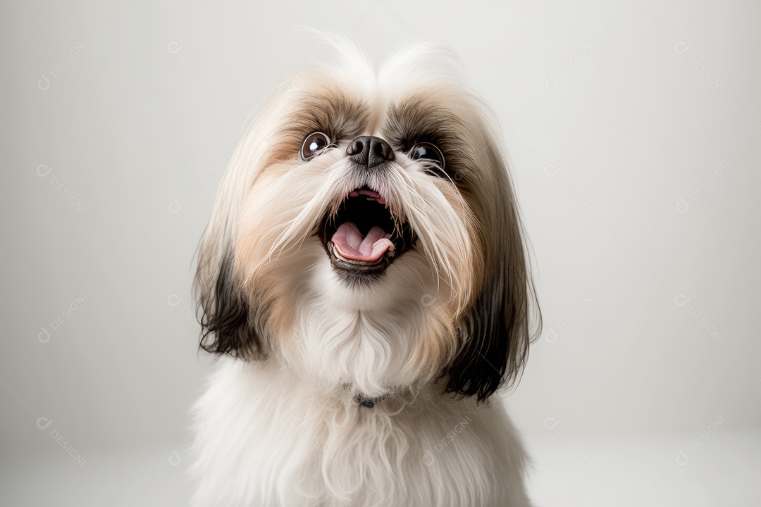 Shih Tzu de olhos brilhantes com expressão lúdica, IA generativa