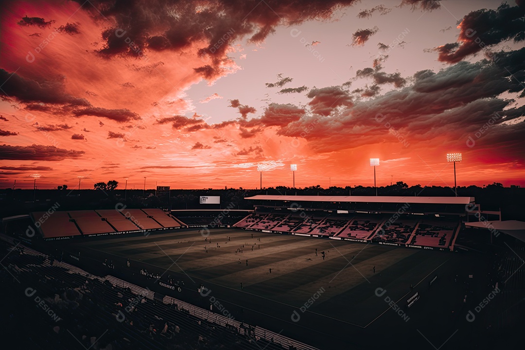 Espetacular estádio de futebol ao pôr do sol, IA generativa