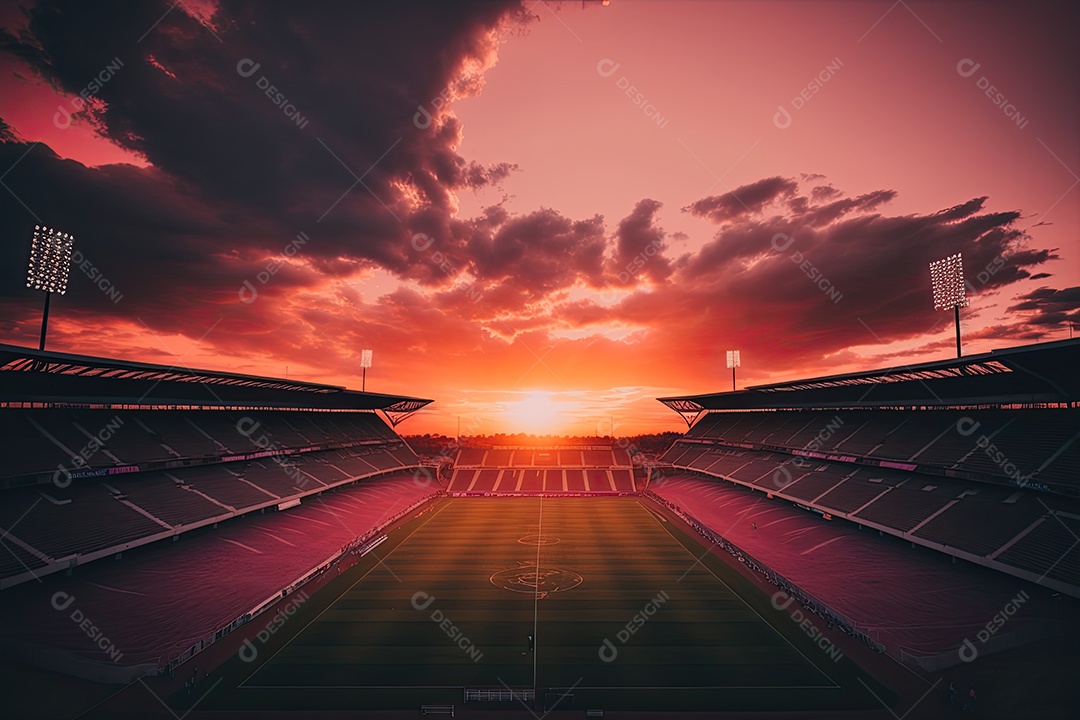 Silhueta dramática do estádio ao entardecer, IA generativa